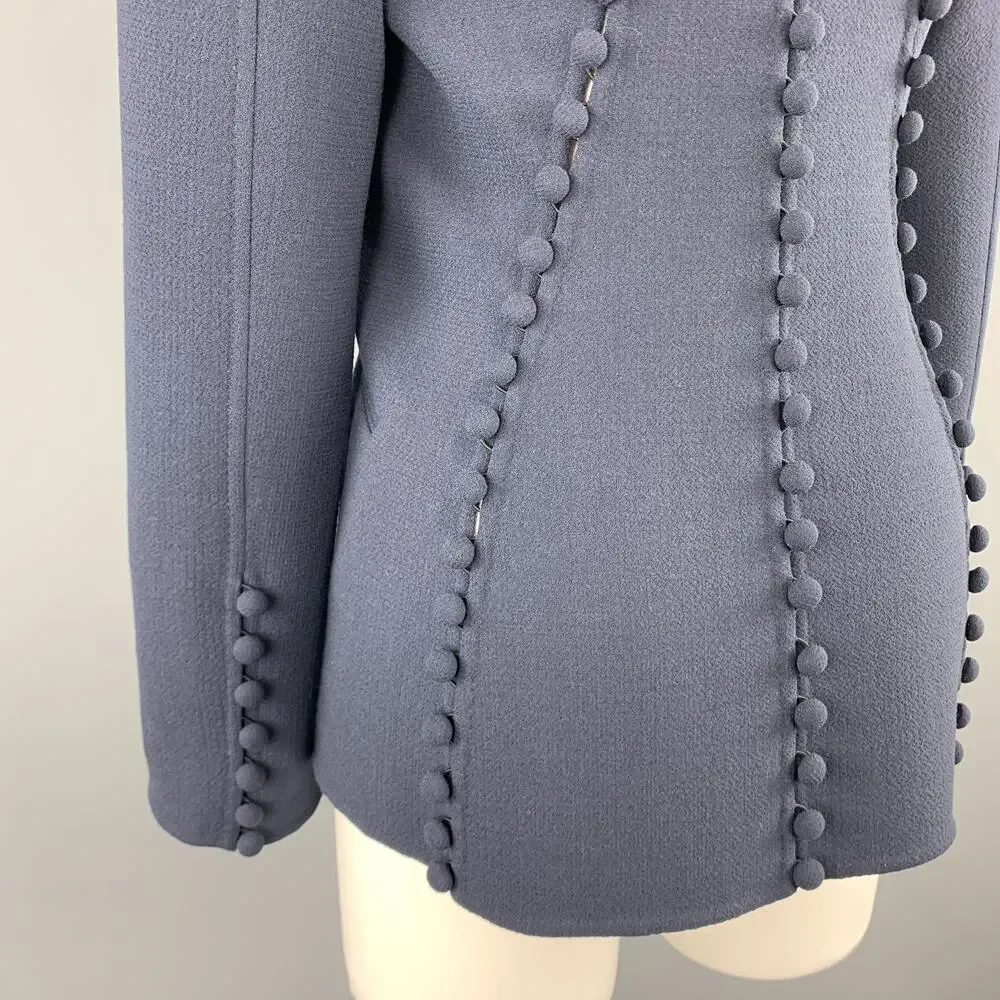 CHADO RALPH RUCCI Size 2 Navy Crepe Wool Button Trim Notch Lapel Jacket - Picture 9 of 10